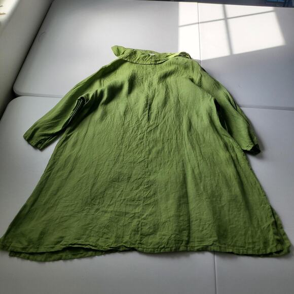 Match Point Tunic Shirt Womens Medium Green Linen Cowl Neck 3/4 Sleeve Pockets - Picture 2 of 7